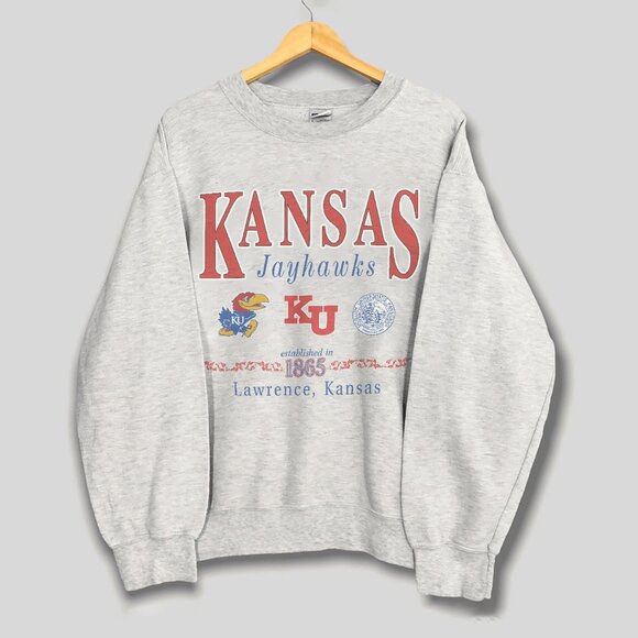 90s Vintage Kansas Jayhawks Sweatshirt Retro Kansas Jayhawks Shirt For Men Women - Picture 1 of 2